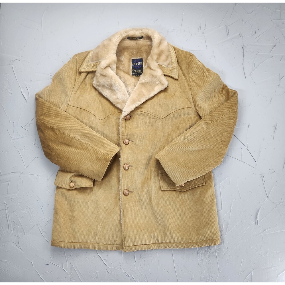 Peters Jacket Mens‎ 46 Brown Made USA Corduroy Lined Coat Western Work Frontier